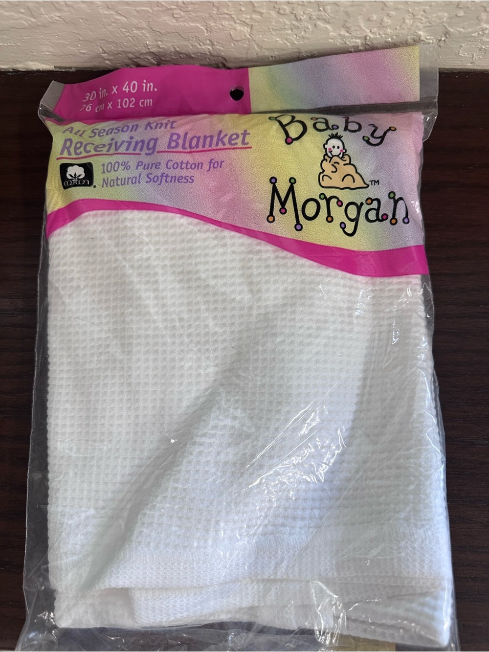 Vintage Baby. Morgan White Receiving Blanket - 100% Cotton